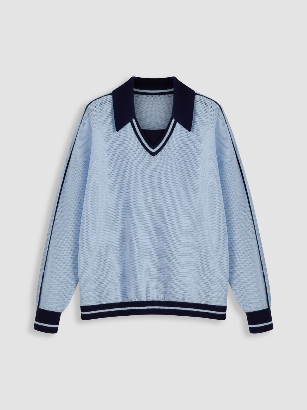 Knit Polo Solid Contrasting Binding Long Sleeve Top