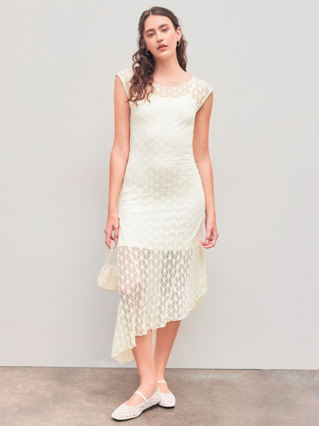 Spitzen Asymmetrischer Saum Durchsichtiges Maxikleid Mit Solidm Camikleid