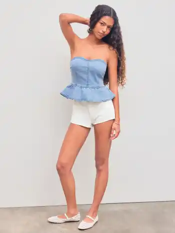 Stretch Denim Low Rise Solid Micro Shorts