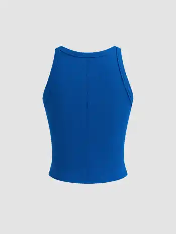 Cotton-Mischung Rundhals Einfarbiger Tanktop