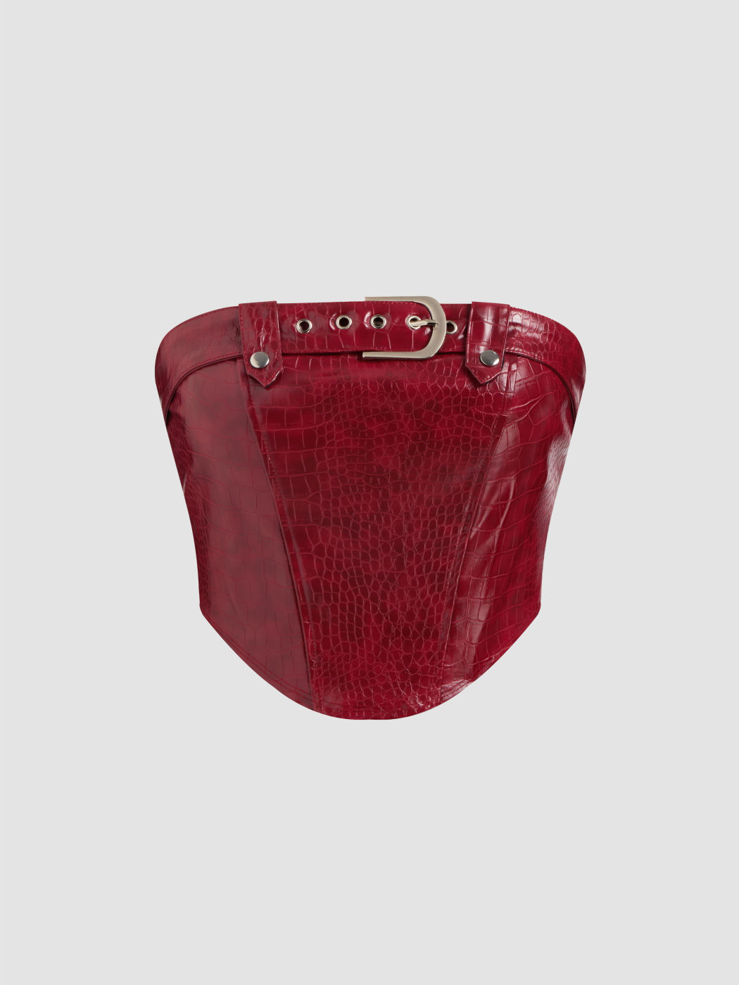 Faux Leather Solid Belted Crop Tube Top