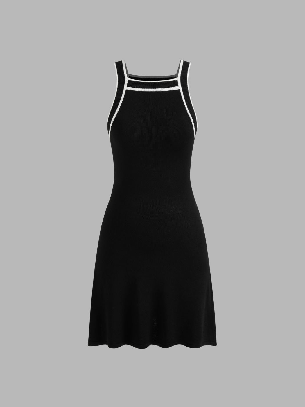 Knitted Square Neck Contrasting Binding Sleeveless Mini Dress