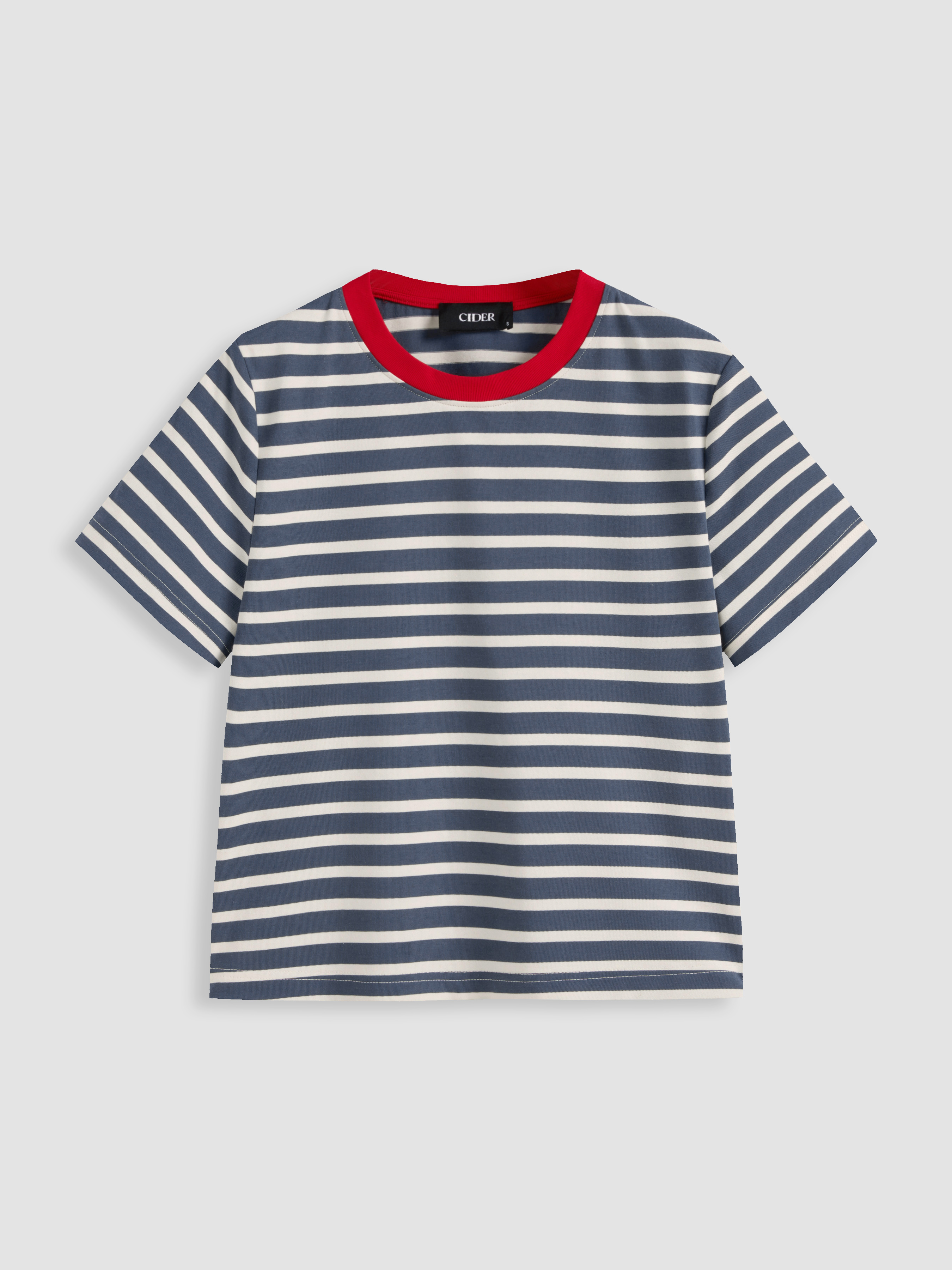 【DISCERNMENT】Cento Pigment Stripe T-Shirt Jersey Cotton Cotton-blend Round Neck Striped Contrasting