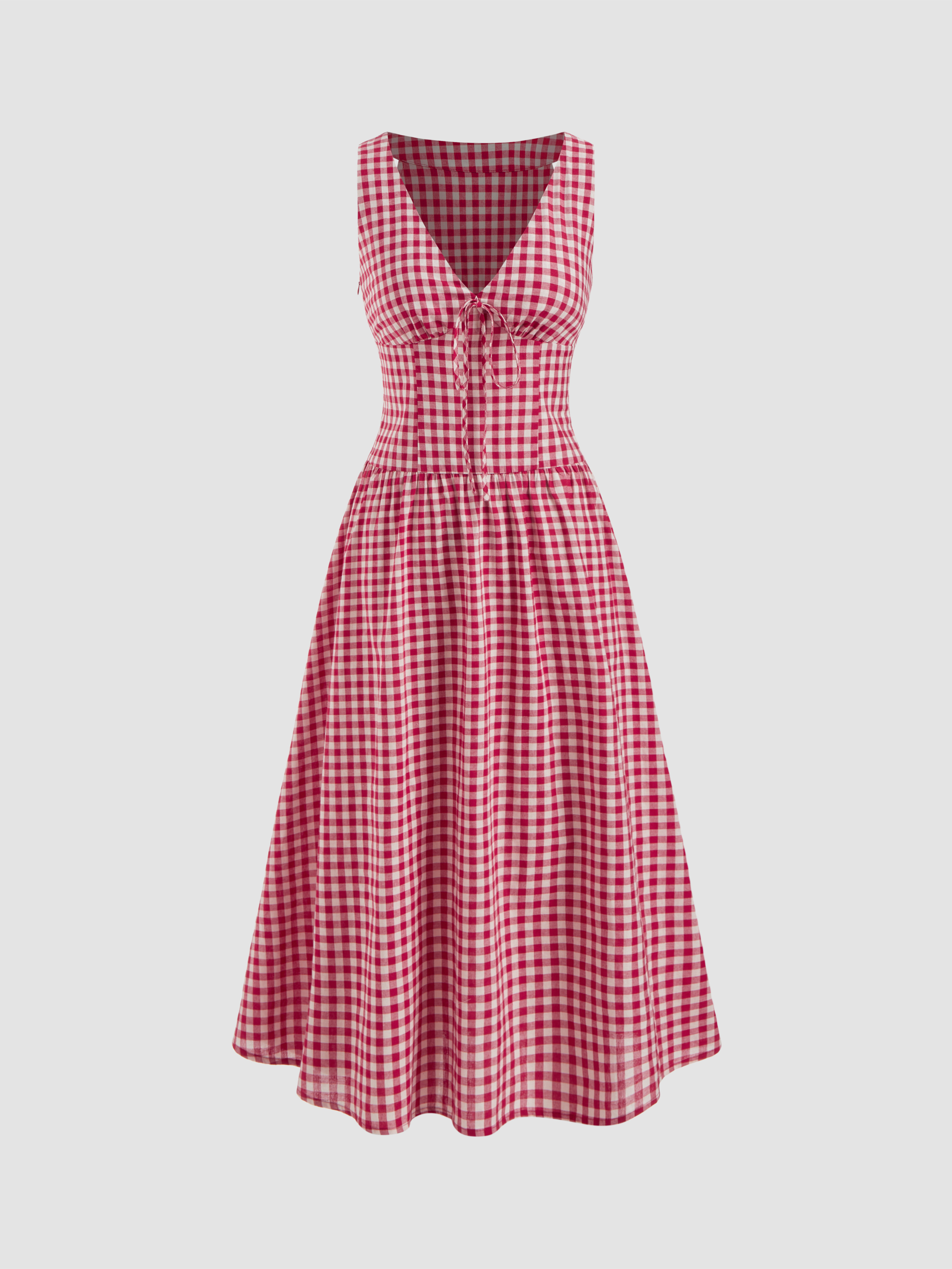 Gingham Dress Picnic Dress Woven Cotton 100% Cotton V-neck
