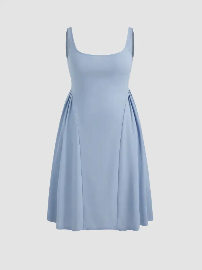 woven square neck solid midi dress Woven Square Neck Solid Ruffle Long Off-White Midi Dress Curve & Plus