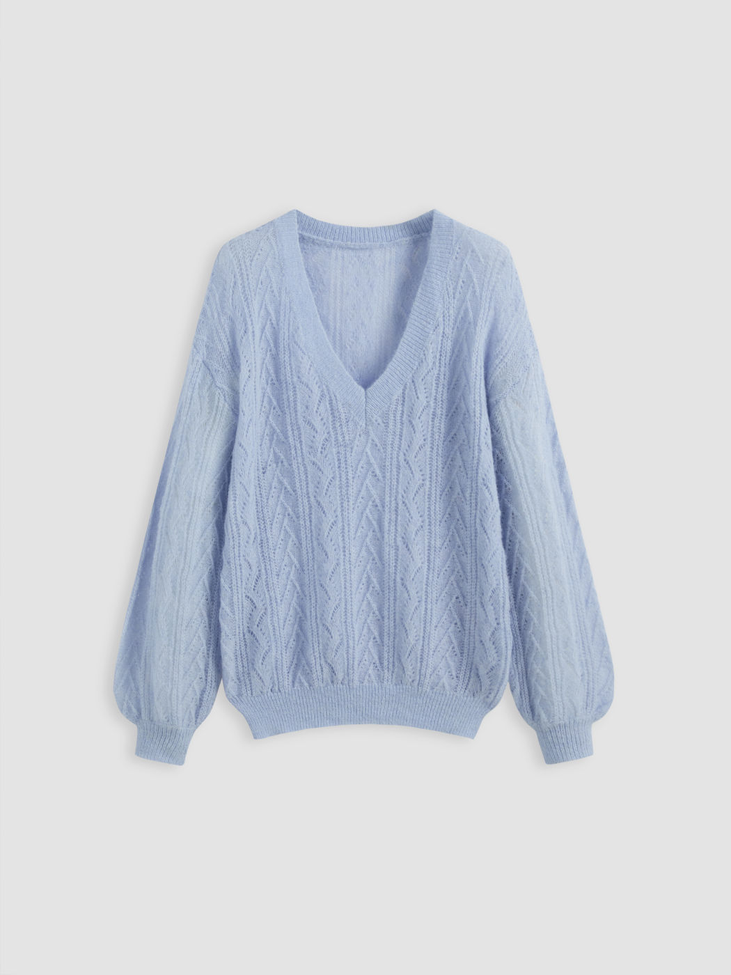 Mohair V-Ausschnitt Solid durchsichtige Strickjacke