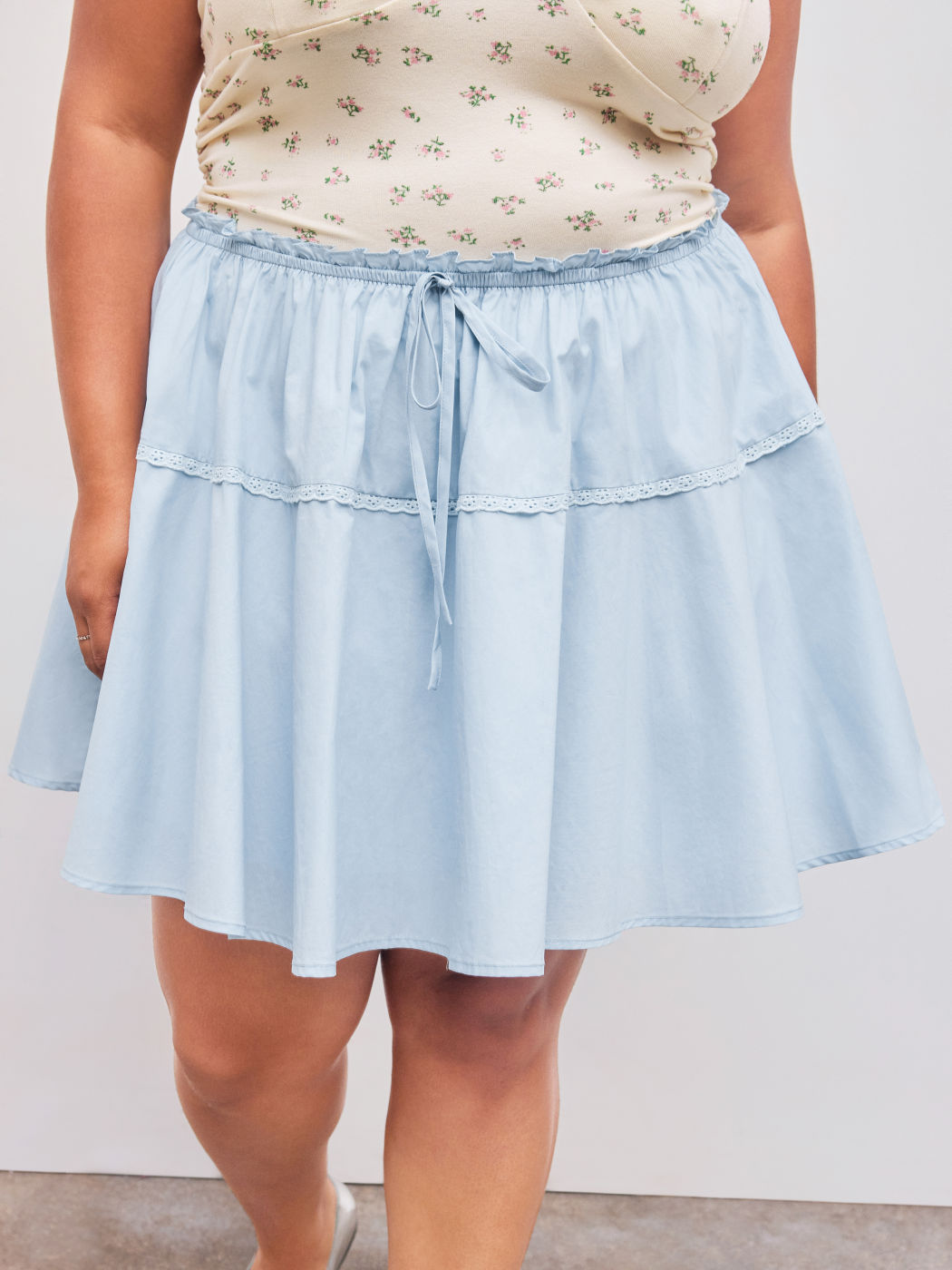 100% cotone Gonna a mezza vita con volant e nodo solido Curve e Plus