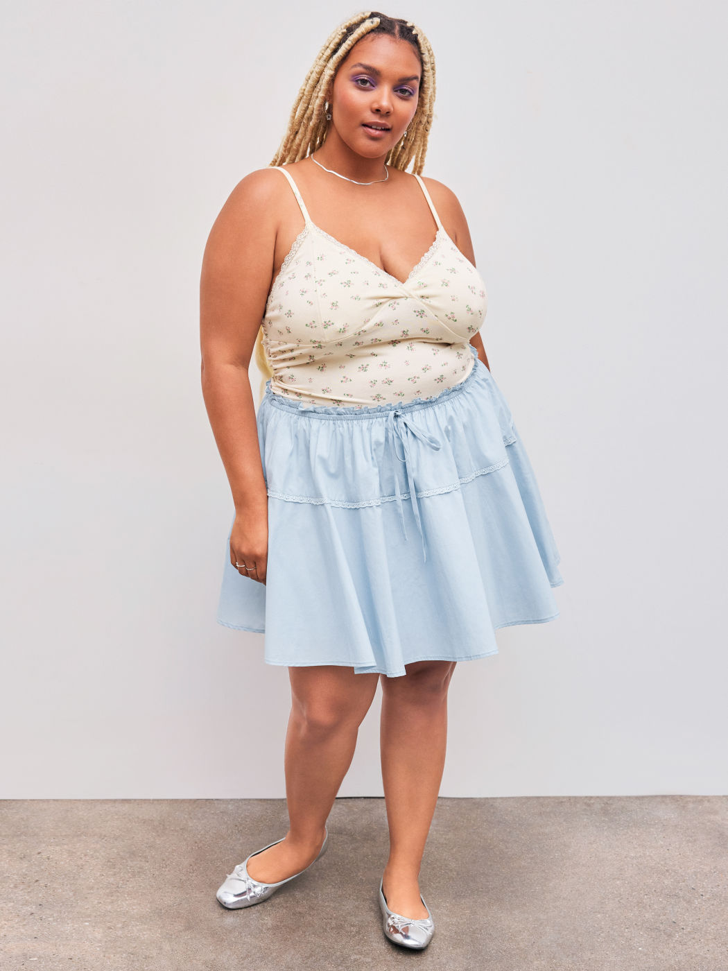 100% cotone Gonna a mezza vita con volant e nodo solido Curve e Plus