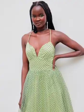 Maxikleid mit Maschenstoff, V-Ausschnitt, Polkadots und Criss Cross