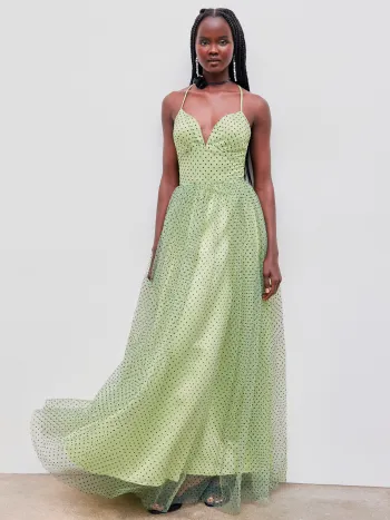 Maxikleid mit Maschenstoff, V-Ausschnitt, Polkadots und Criss Cross