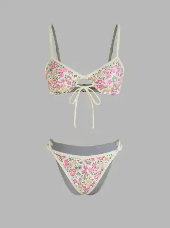 V-neck Floral Underwire Cheeky Bikini Swimsuit