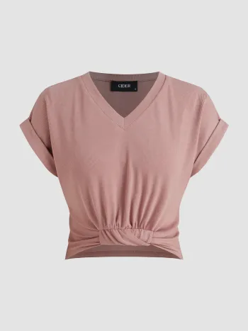 V-Ausschnitt Solid Rüschen Crop Top