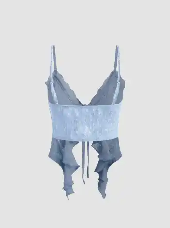 Lace Ruffle Hem Knotted Knit Crop Top