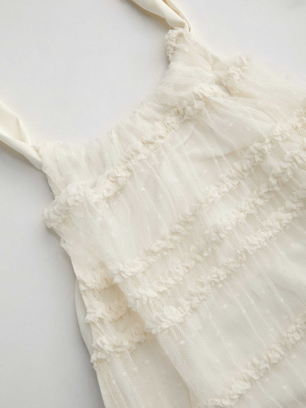 Mesh Halter Lettuce Trim Bowknot Tiered Mini Dress