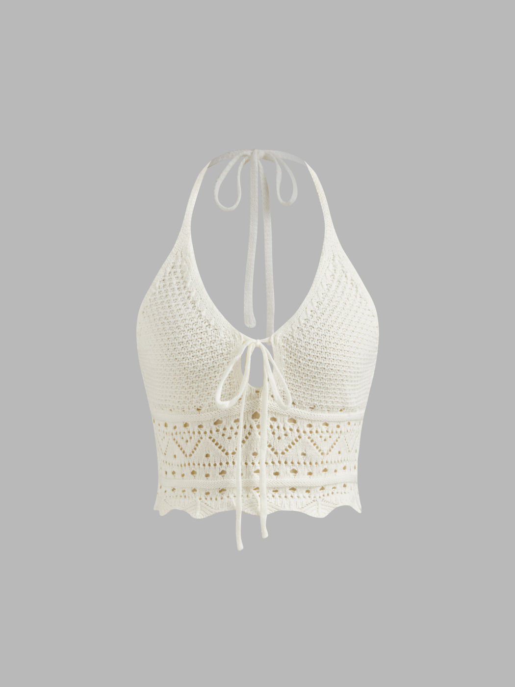 Halter Knotted Lettuce Trim Crop Cami Tank Top 