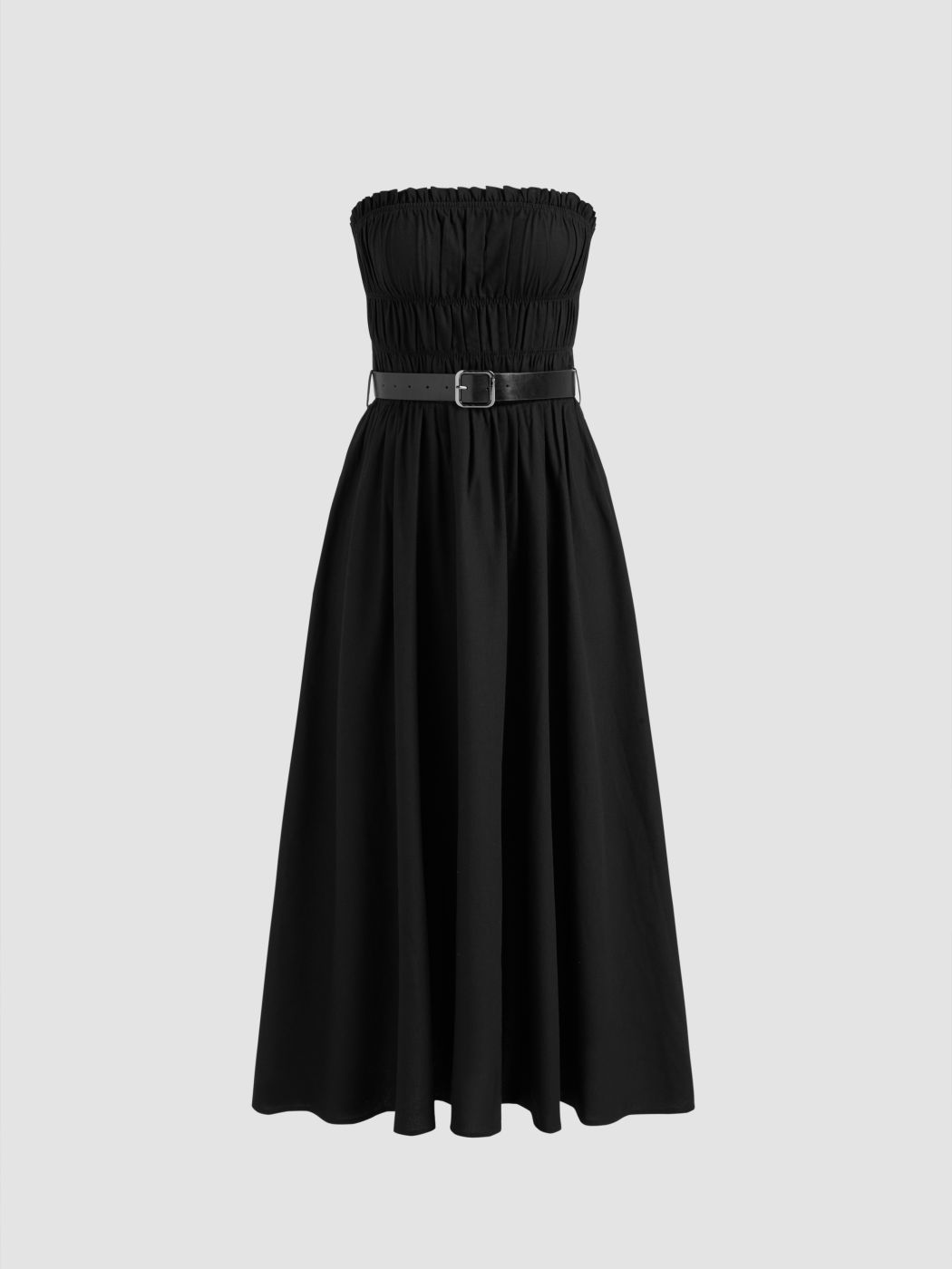 Solido abito midi a tubo con volant e finiture in lattuga con cintura