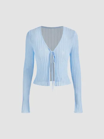 Solid Textured Knotted Cardigan