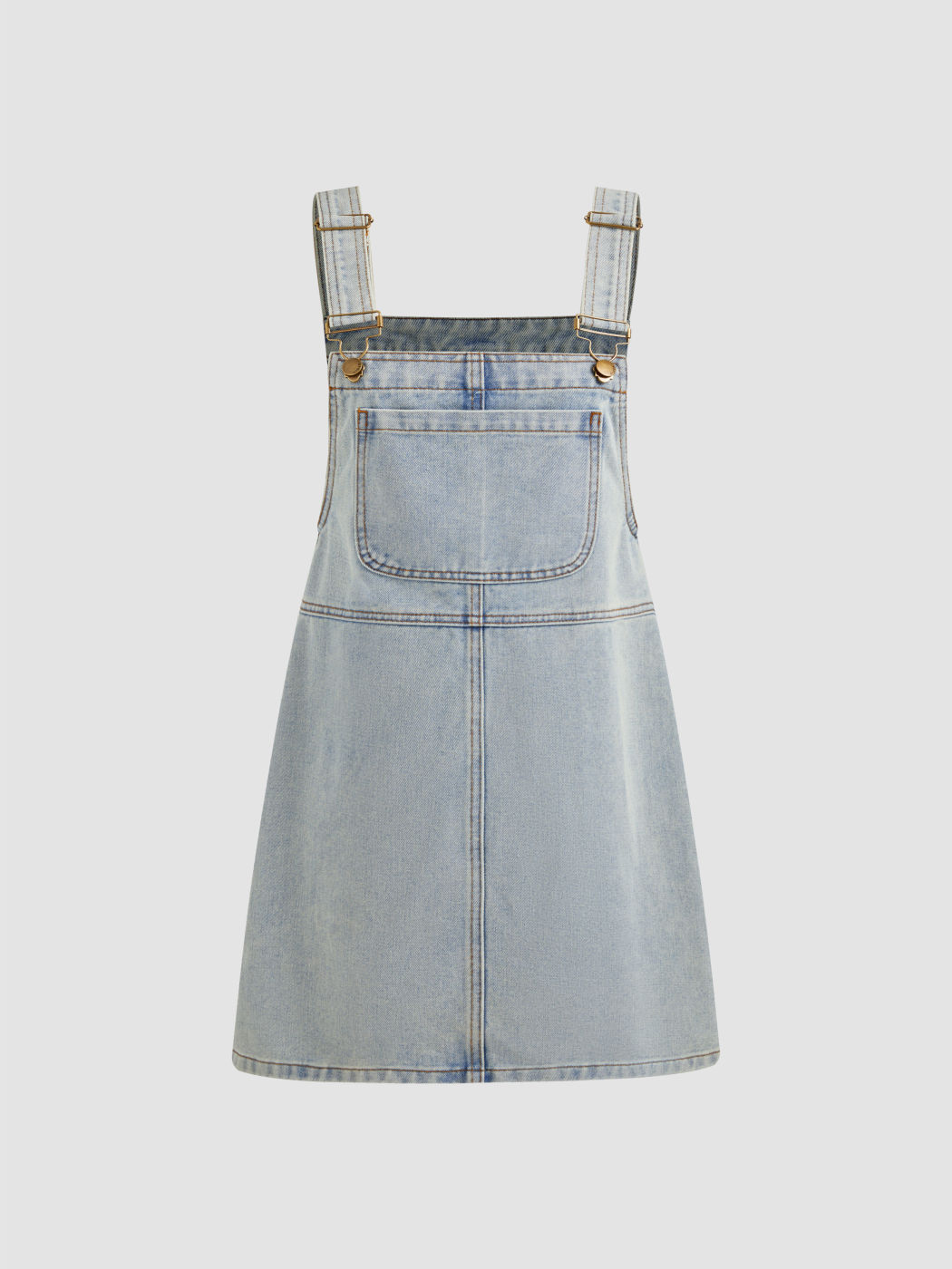 Denim Square Neck Solid Pocket Buckle Up Mini Dress