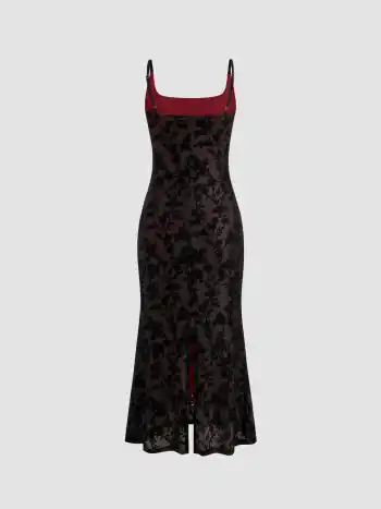 Quadratischer Ausschnitt Floral Rüschen Maxikleid