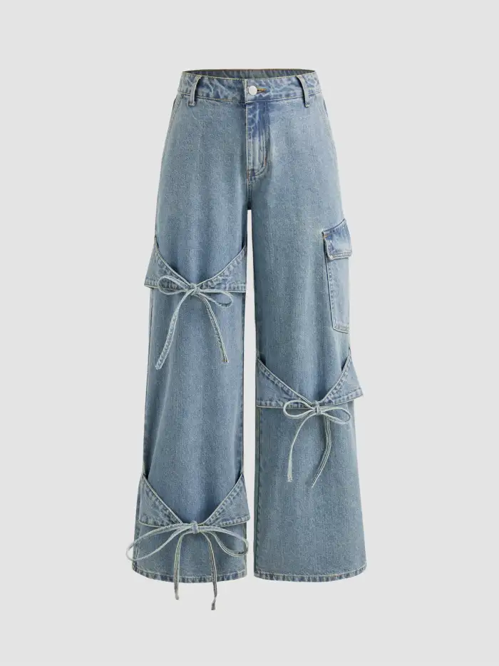 Cider Denim Low Rise Solid Button Baggy Jeans