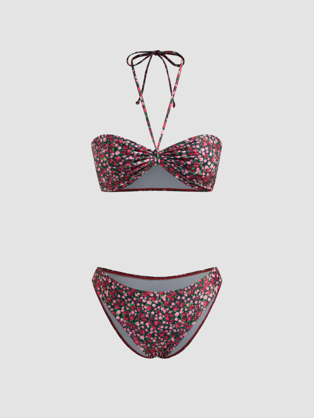 Floral Halter Bikini Swimsuit With Floral Sarong