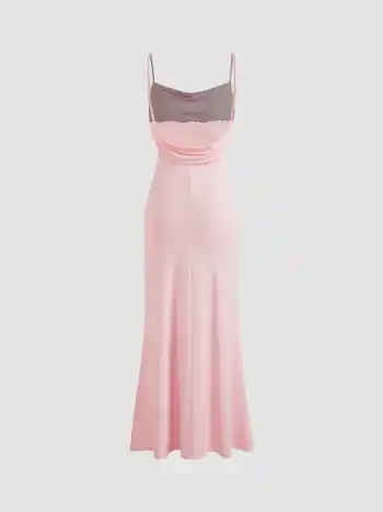 Cowl Neck Ruched Backless Maxi Dress