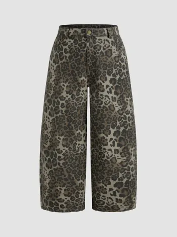 Cider Denim Mid Rise Leopardentaschen Barrel-leg Jeans Kurve & Plus
