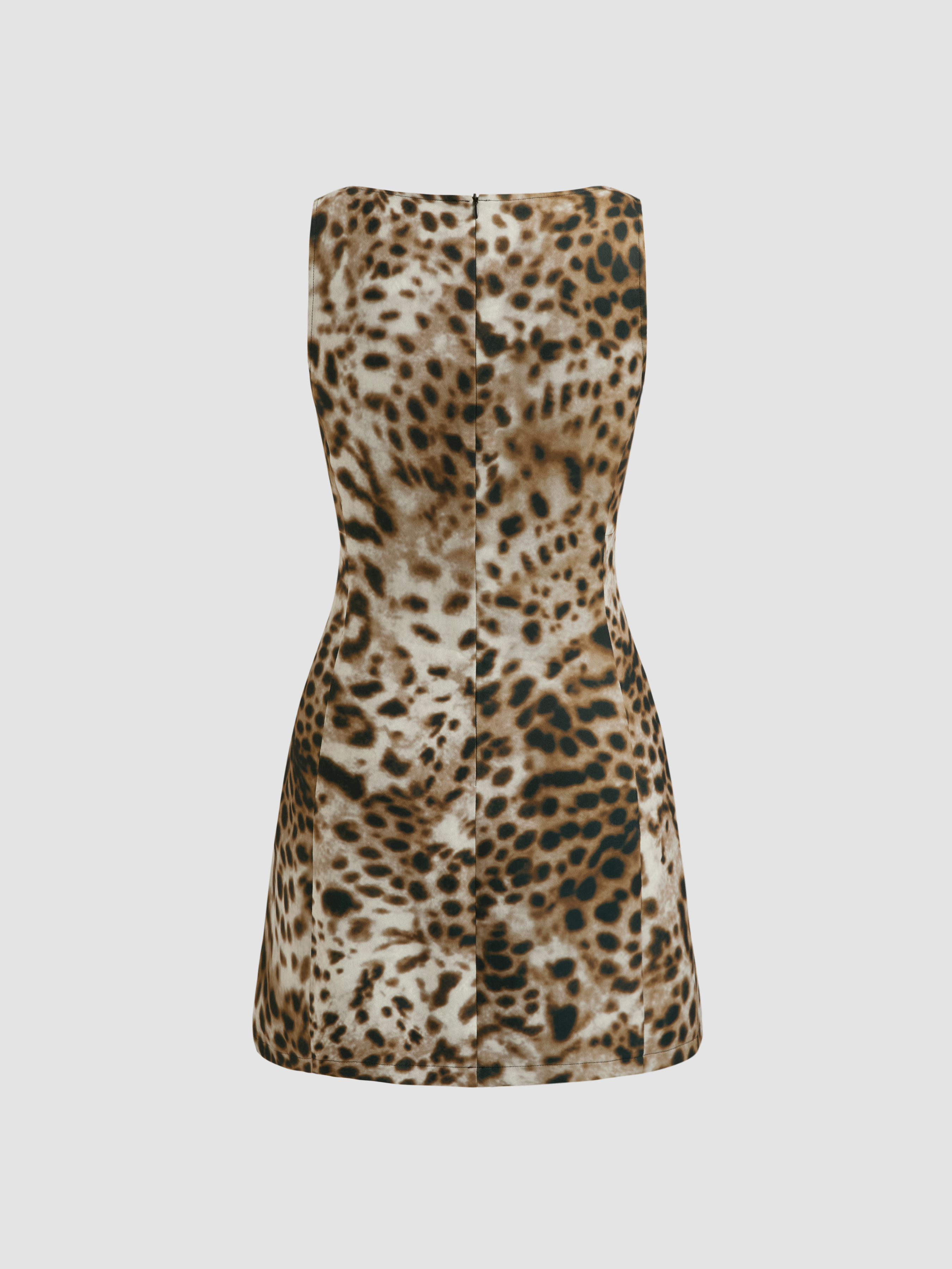 【CIDER】バタフライミニドレス Woven Boat Neck Leopard Print Zipper Mini Dress For Music