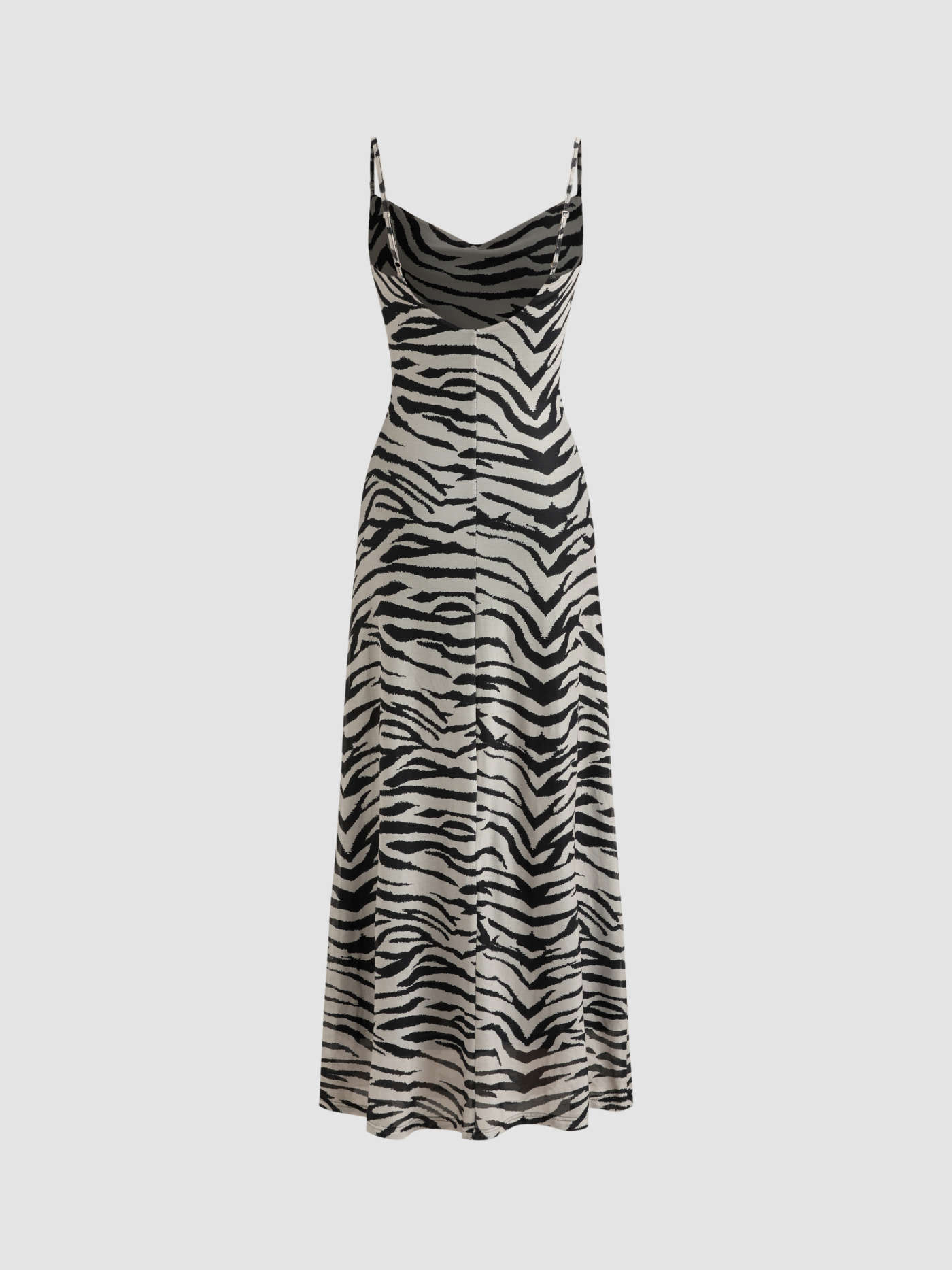 Mesh Cowl Neck Zebra Striped Maxi Dress