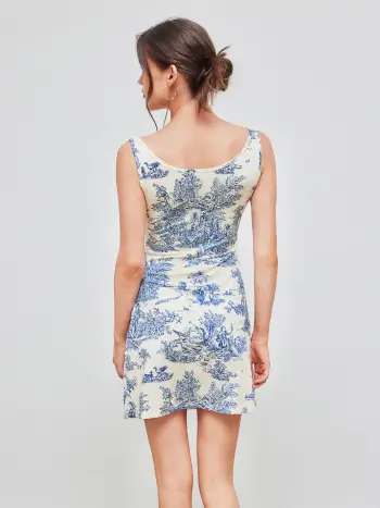 Mini abito con ruches in Toile de Jouy