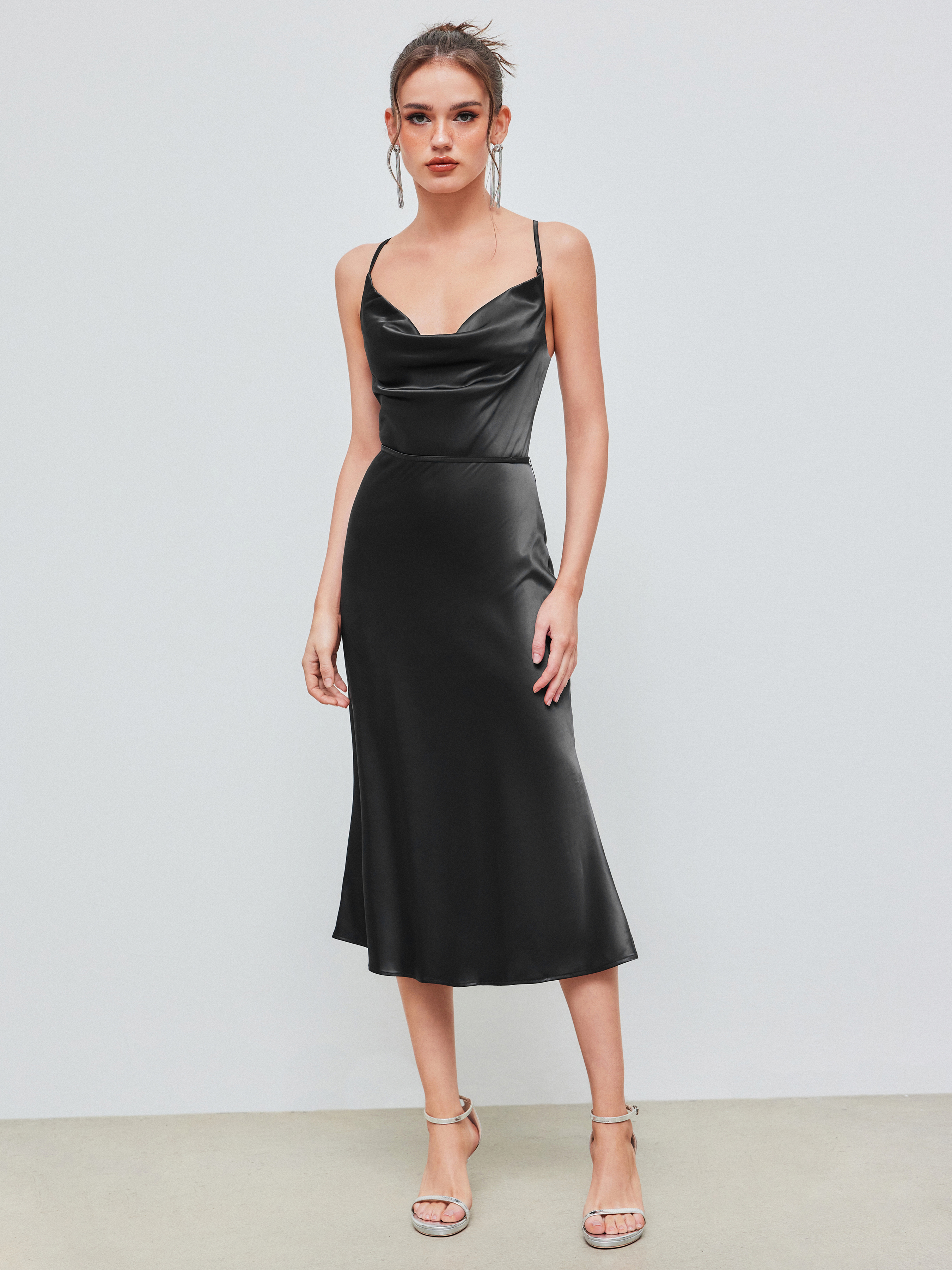 Cowl Neck Sleeveless Mermaid Midi Dress