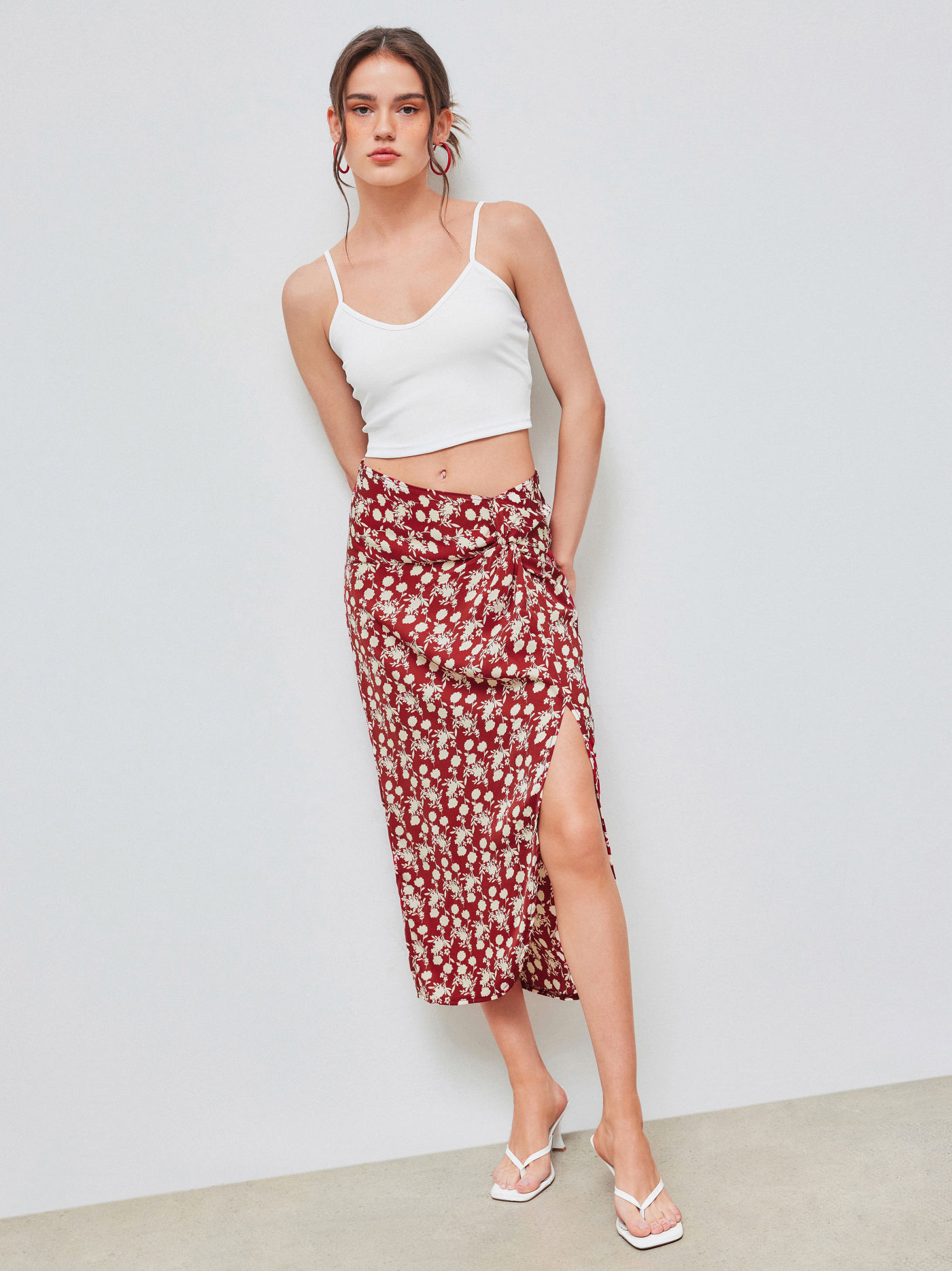 Solid Crop Cami Top & Floral Twist Split Maxi Skirt
