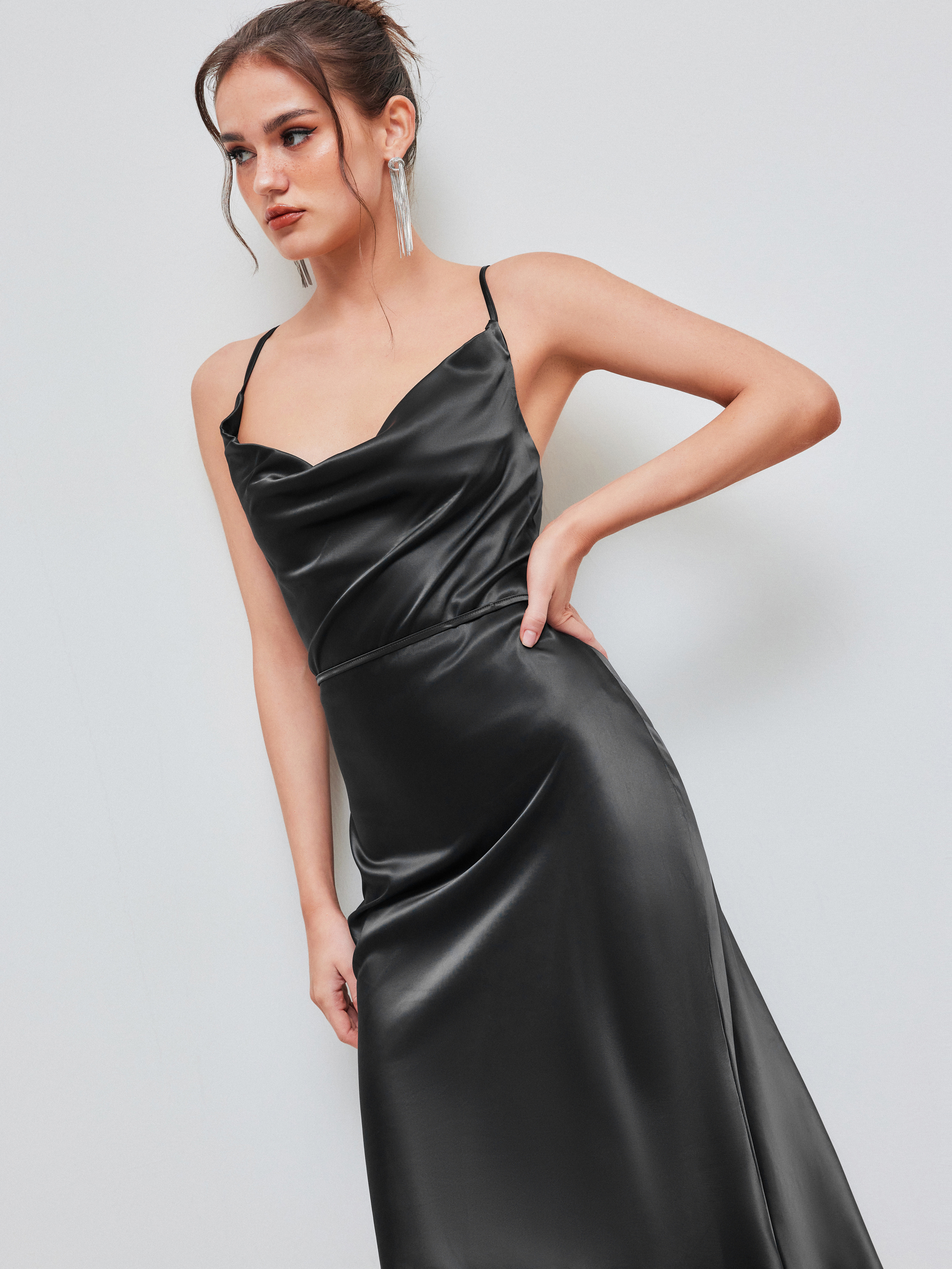 Cowl Neck Sleeveless Mermaid Midi Dress