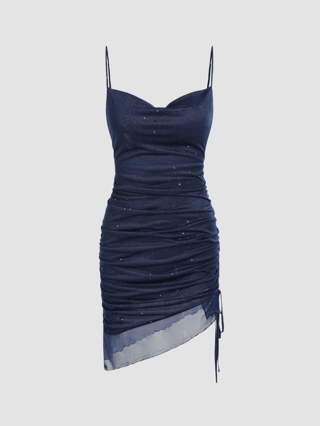 Asymmetrisches Glitzer-Rüschen-Kurzkleid mit Zugverschluss