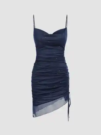 Asymmetrisches Glitzer-Rüschen-Kurzkleid mit Zugverschluss