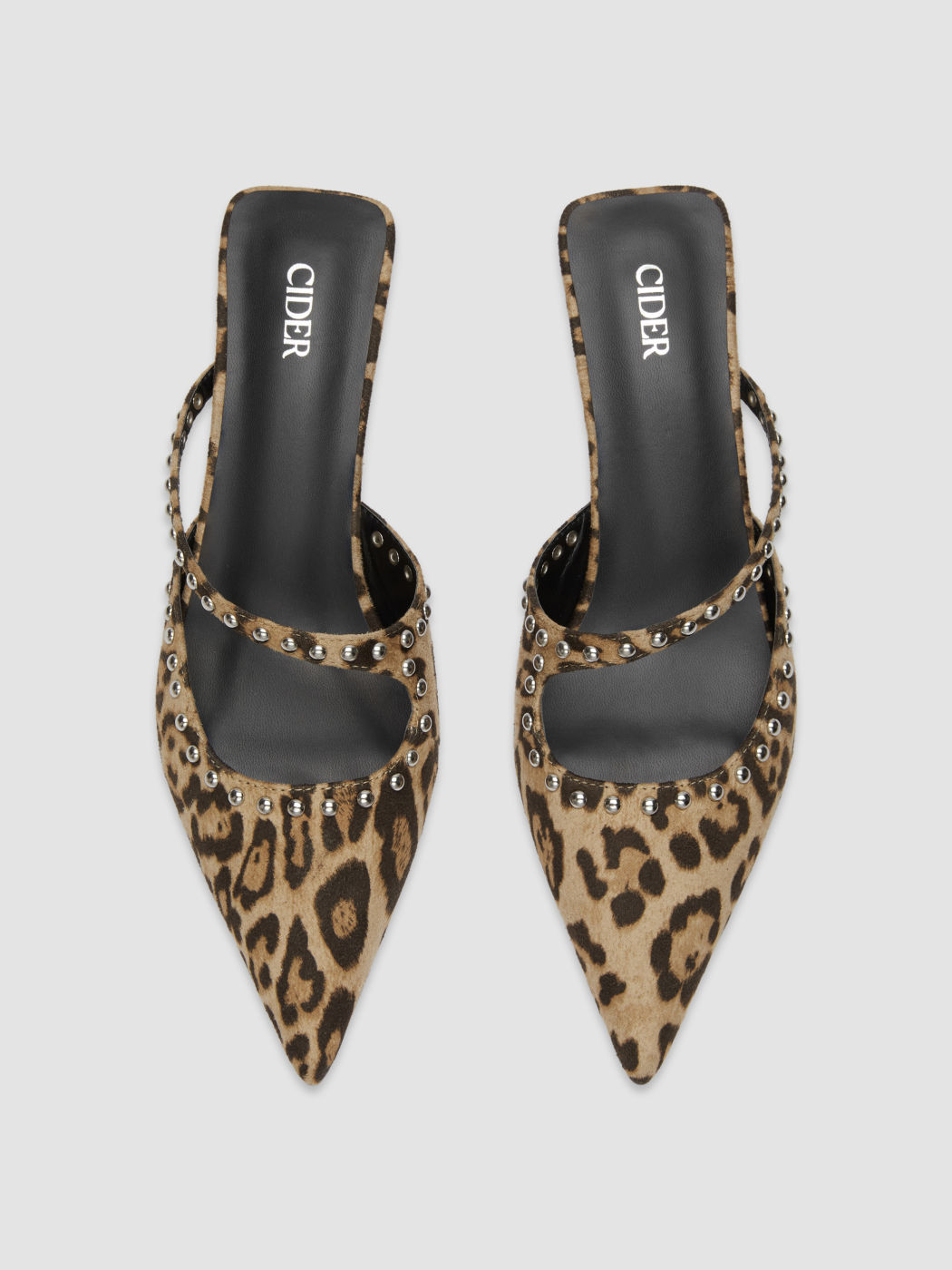 STUD LEOPARD PRINT MULE HEELS