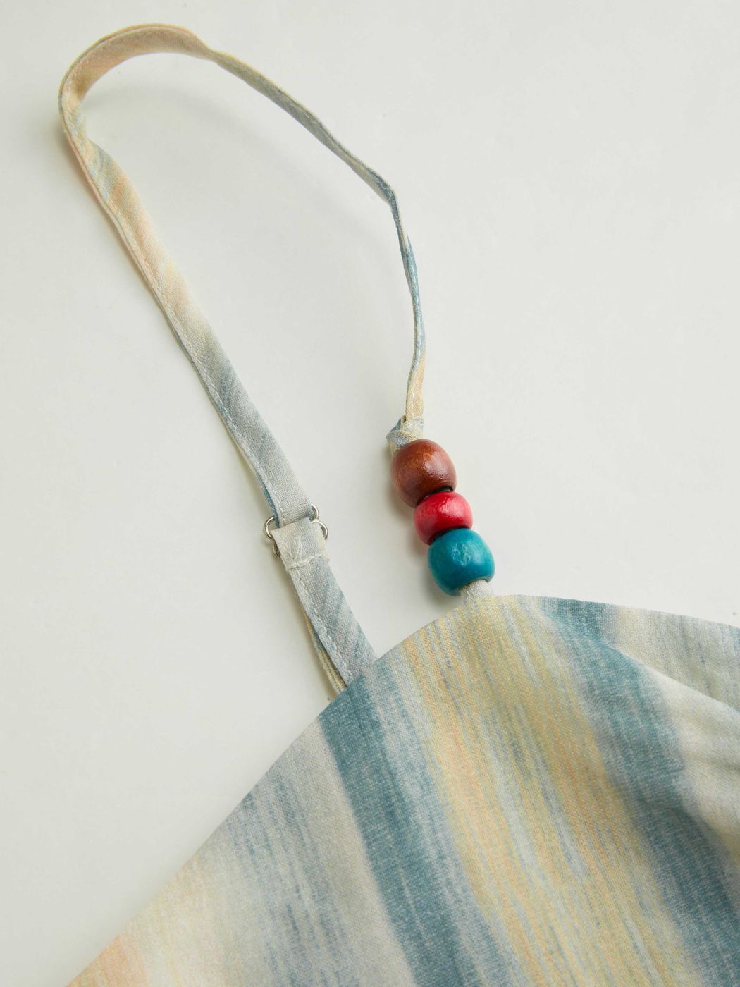 V-neck Striped Beaded Knotted Cami Top