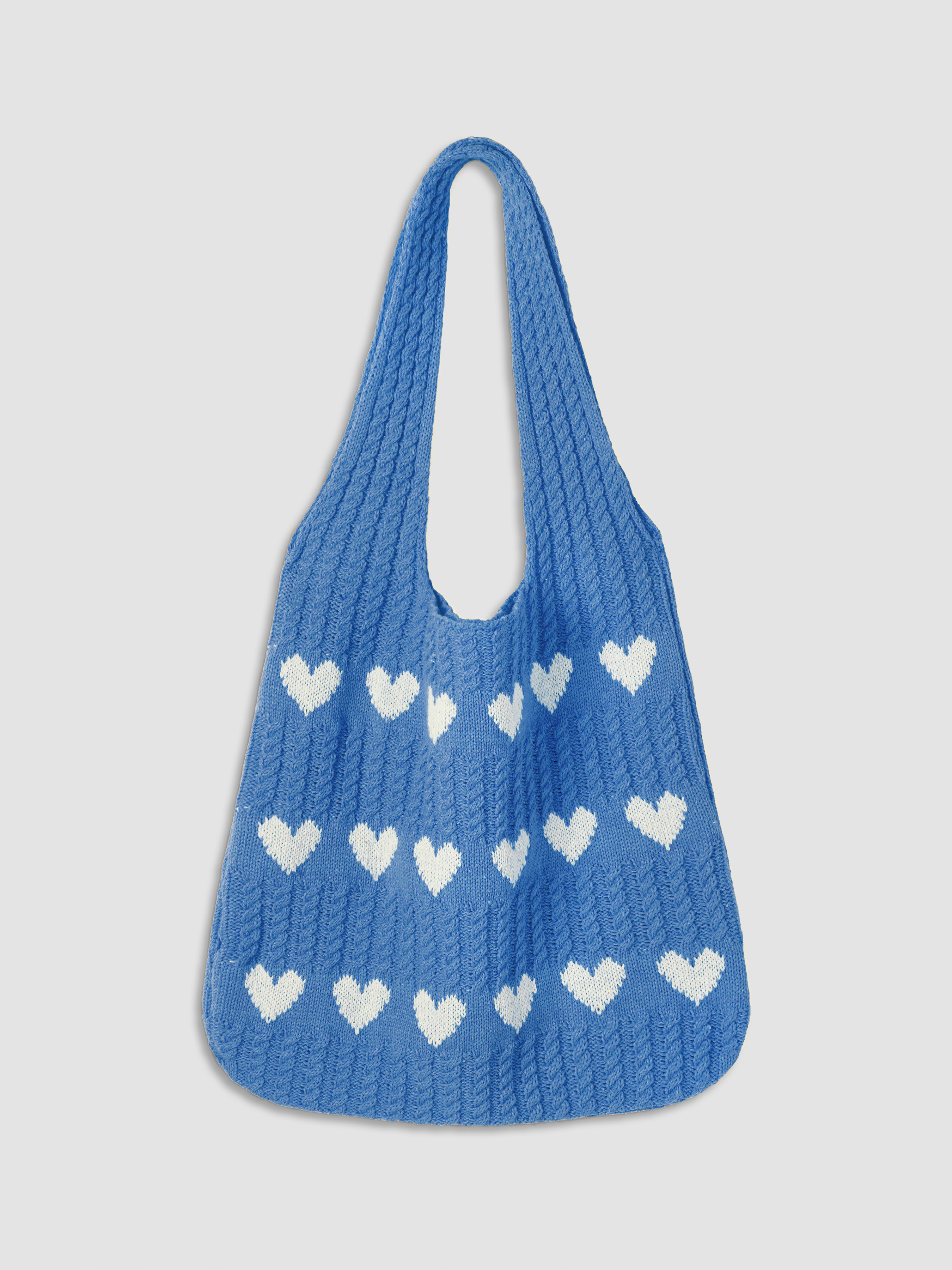 Strawberry Milk Knit Fabric Heart Pattern Braided Tote Bag