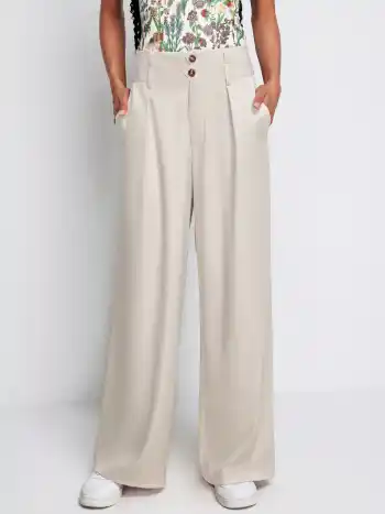 Button Mid Waist Wide Leg Pants