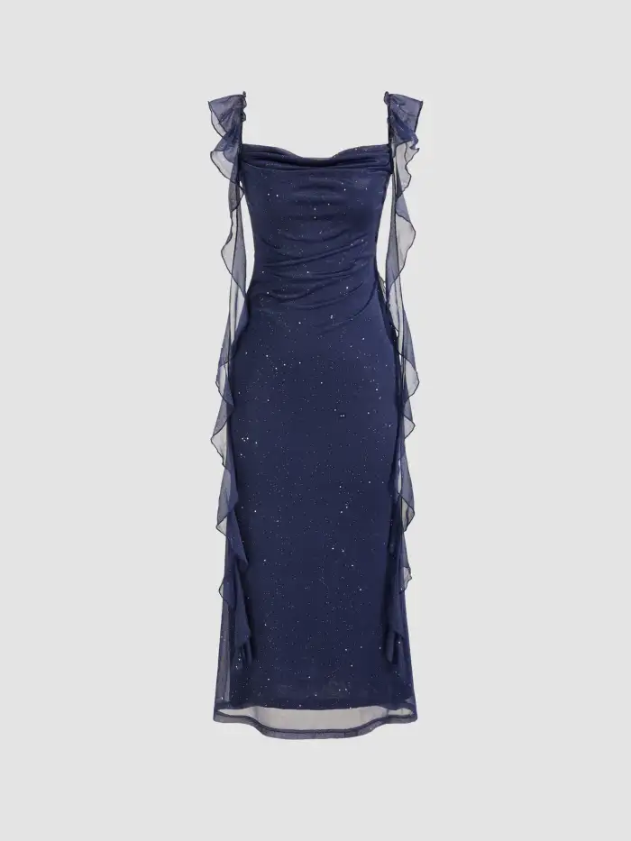 Cowl Neck Ruffle Hem Mini Dress
