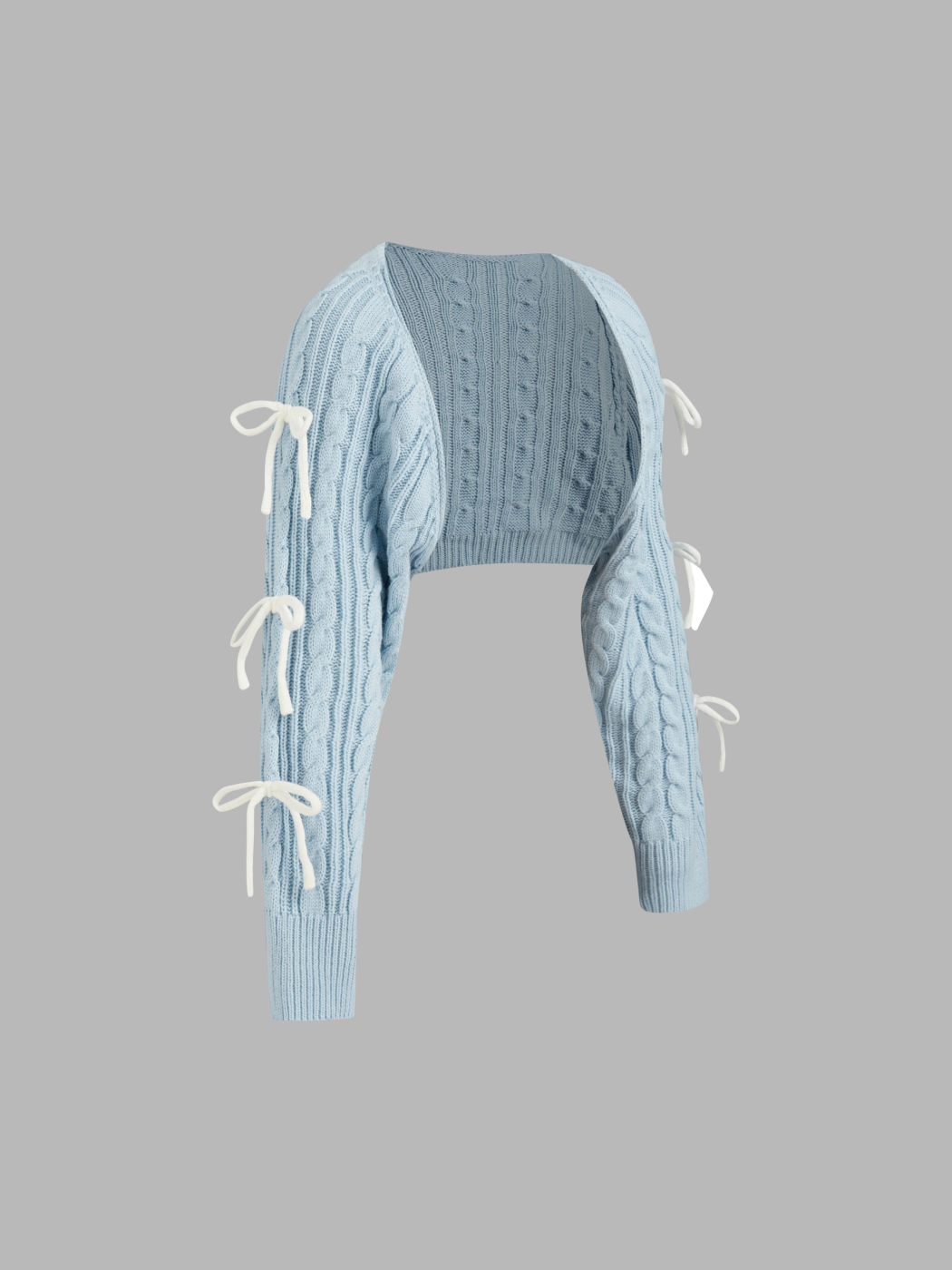 Kabelstrick-Strickjacke mit Schleife und langen Ärmeln