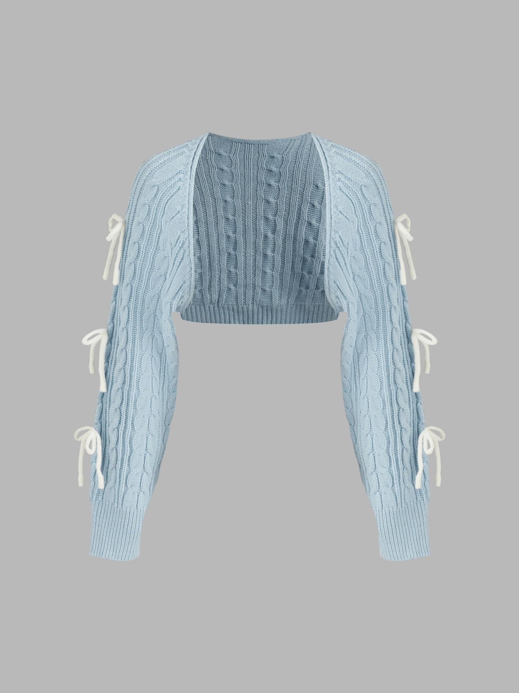 Kabelstrick-Strickjacke mit Schleife und langen Ärmeln