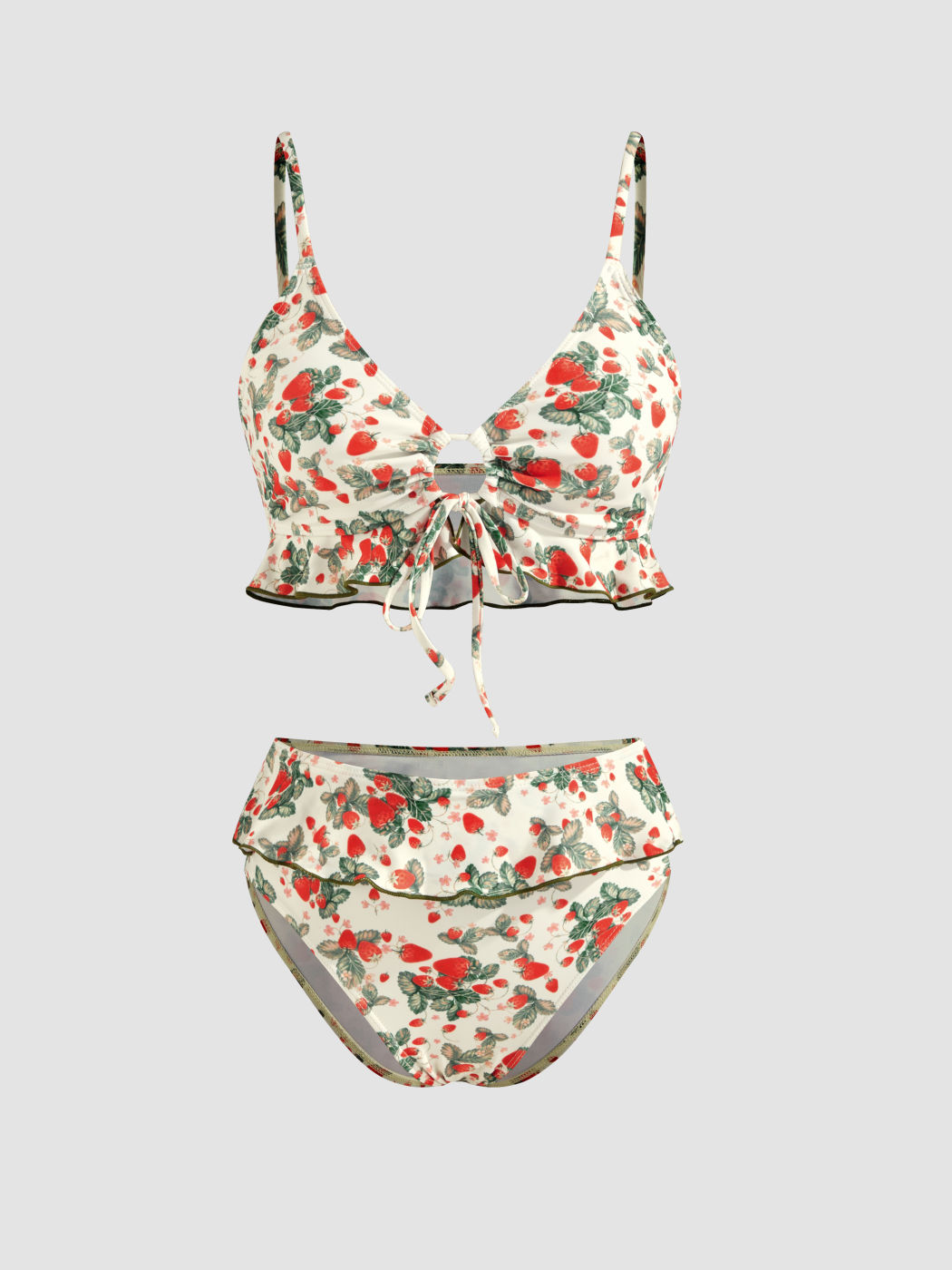 V-neck Strawberry Graphic Bracelet Cheeky Bikini Swimsuit 