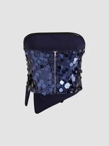 Sequin Asymmetrical Split Tube Crop Top