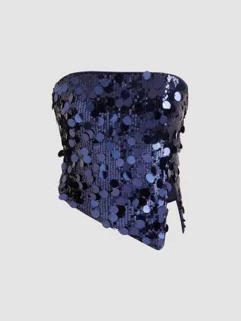 Sequin Asymmetrical Split Tube Crop Top