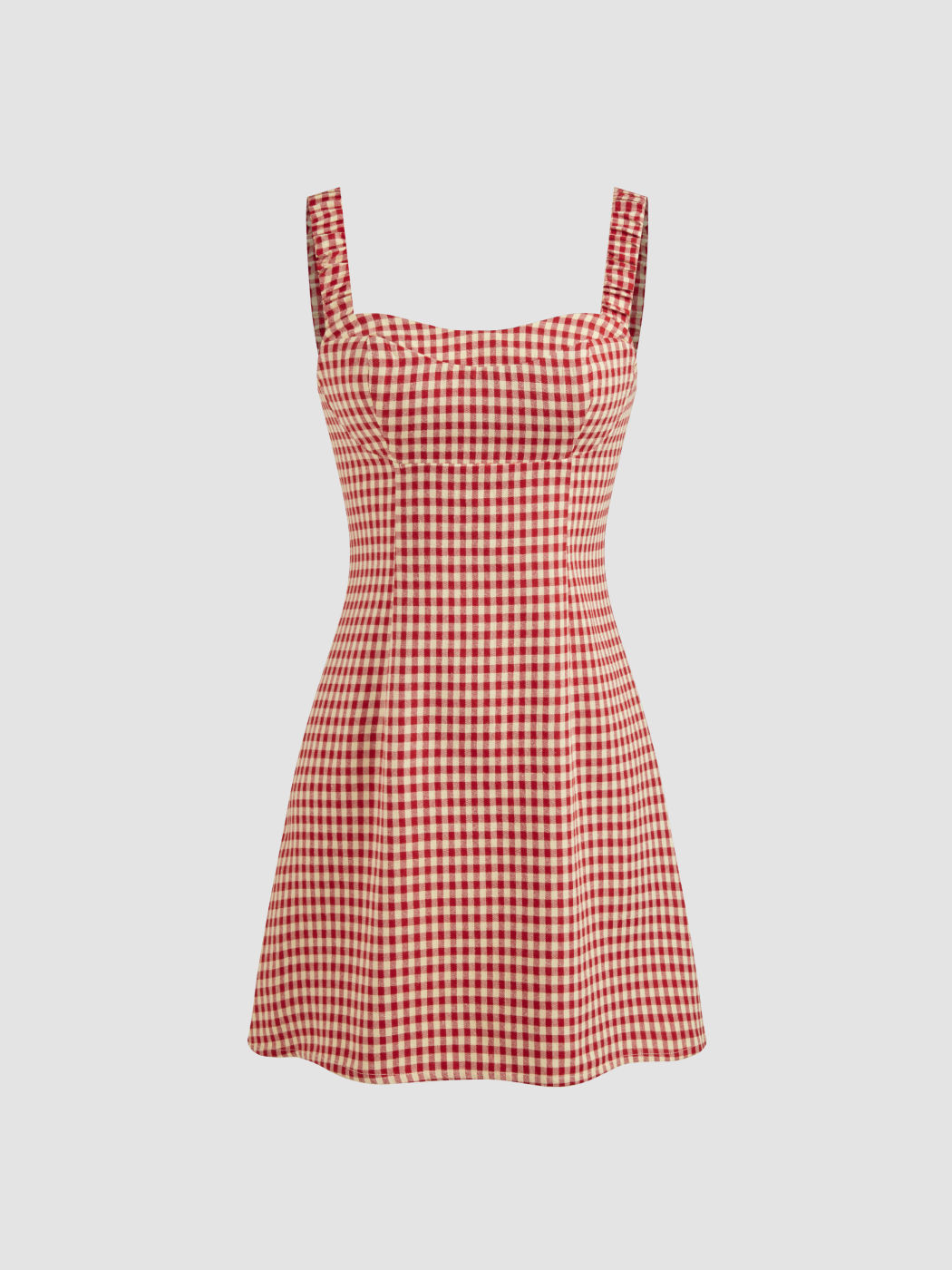 Kariertes Minikleid mit Reißverschluss und eckigem Ausschnitt