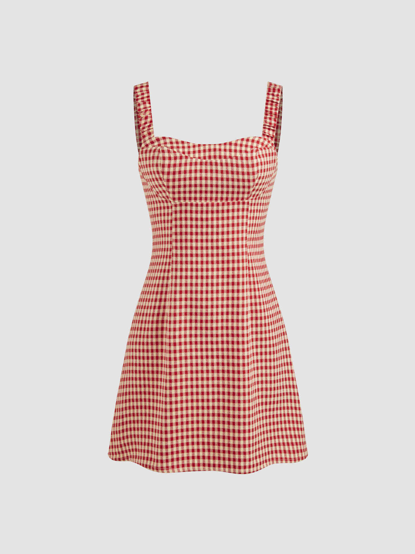 Square Neck Gingham Zipper Mini Dress