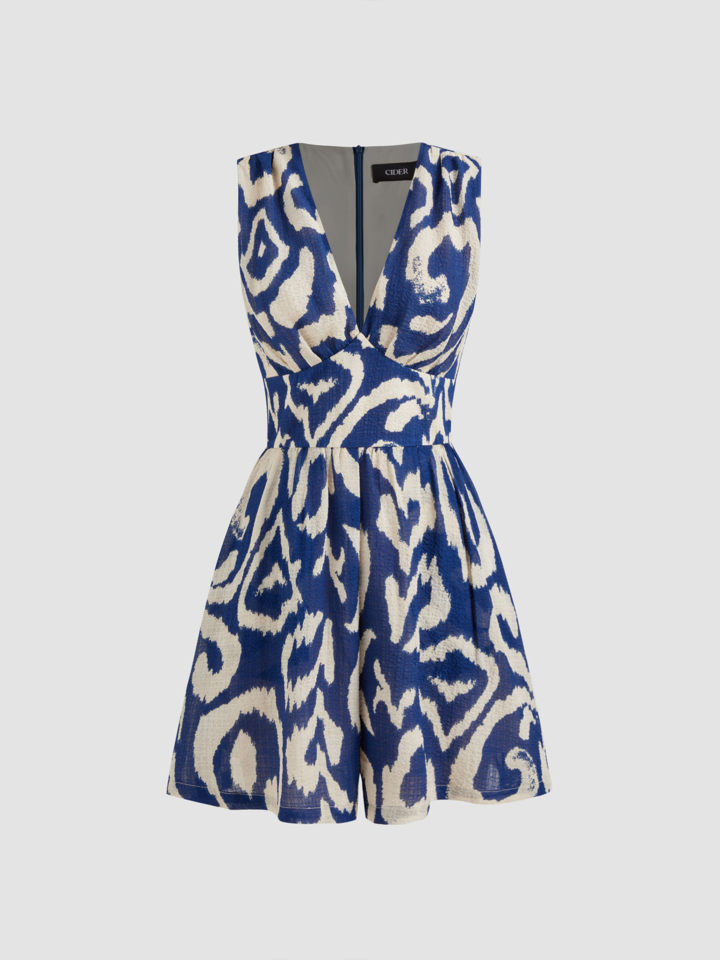 V-neck Abstract Pocket Zipper Romper