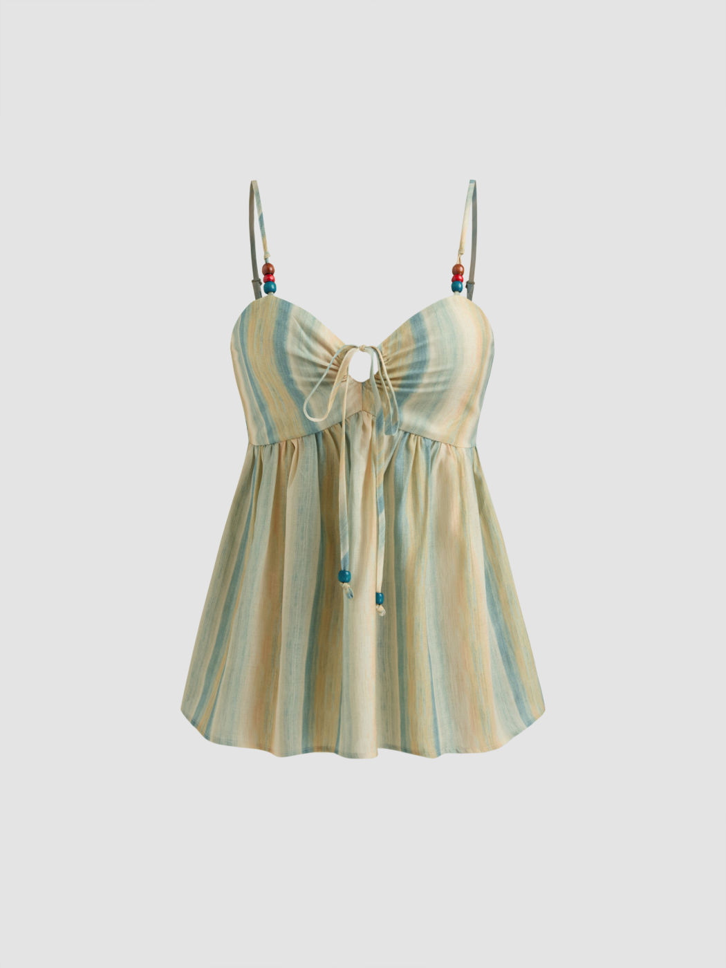 V-neck Striped Beaded Knotted Cami Top