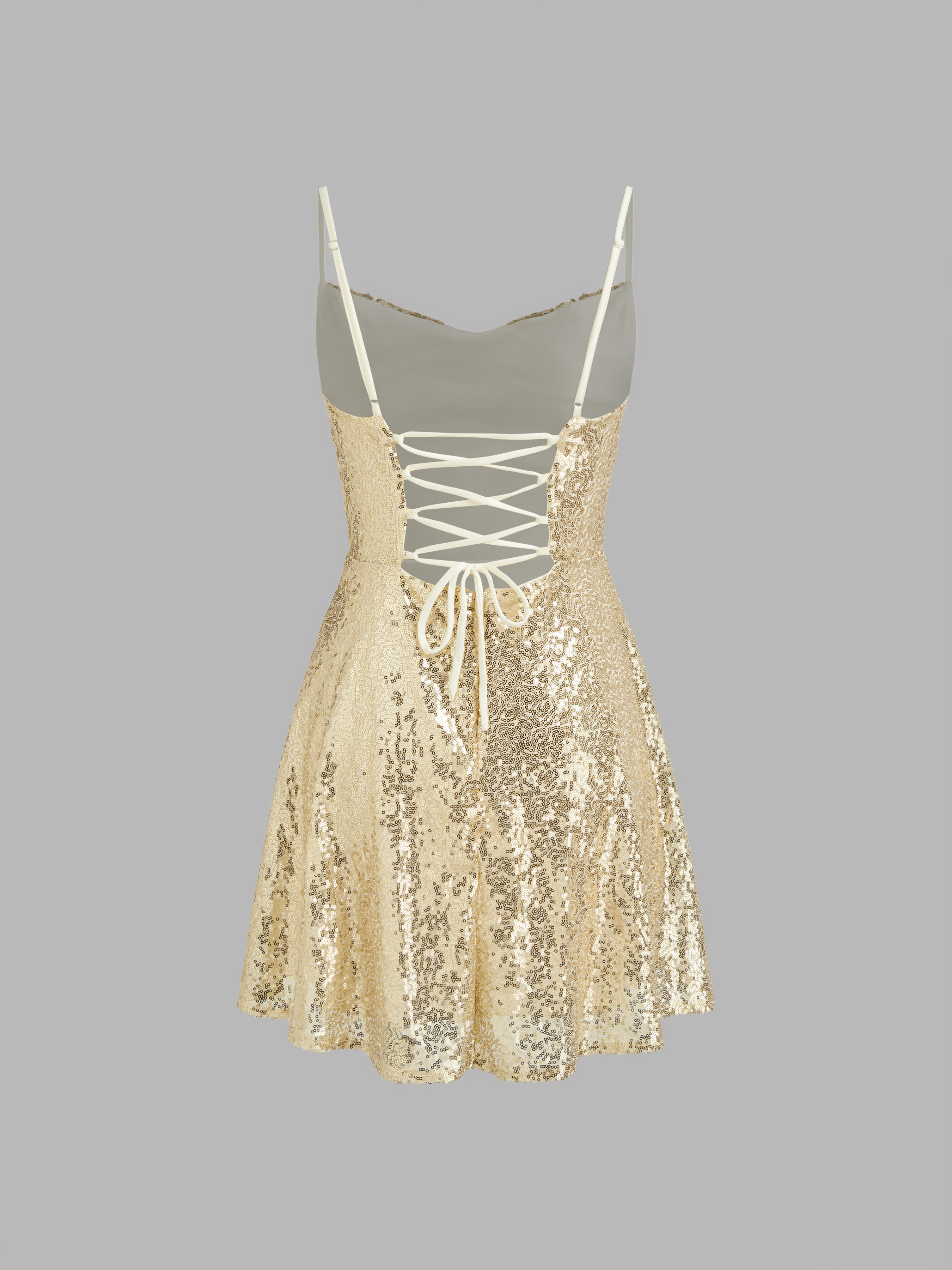 Sequin V-neck Solid Lace Up Mini Dress